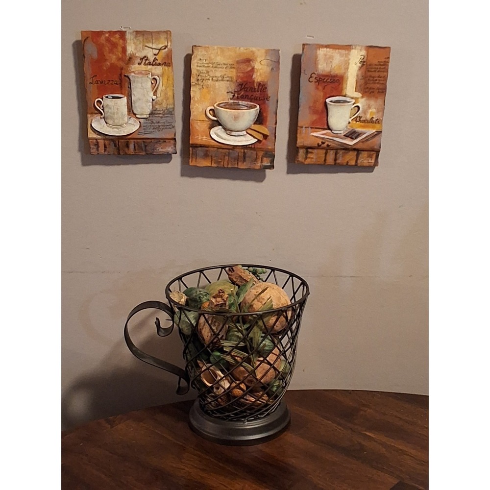 Vintage Set Of 3D Resin Coffee Wall Art & Metal "Coffee Cup" Holder For Pods - Picture 12 of 12